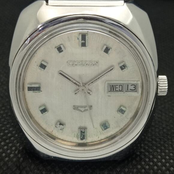 Vintage 1978 Citizen Automatic Mens Silver Watch W/daydate & Patina accents - Picture 4 of 8